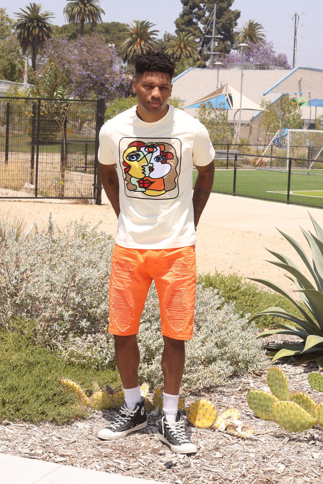 M314 Two Face Abstract Tee - Natural