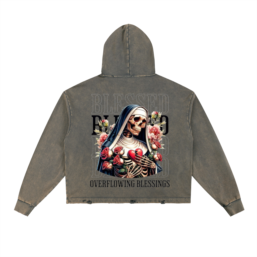 Vintage Washed Frayed-Hem Hoodie