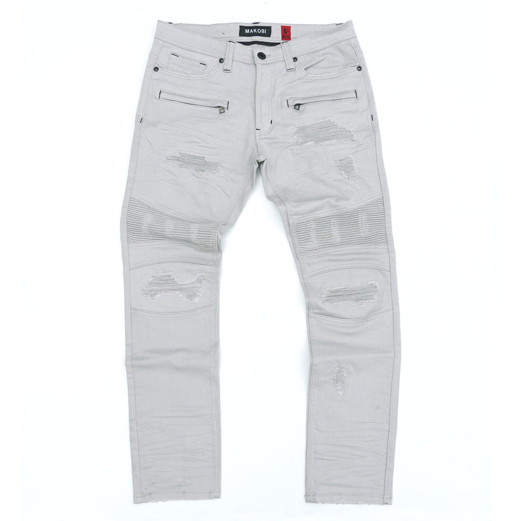 M1926 - Makobi Core Denim Biker Jeans - Light Gray