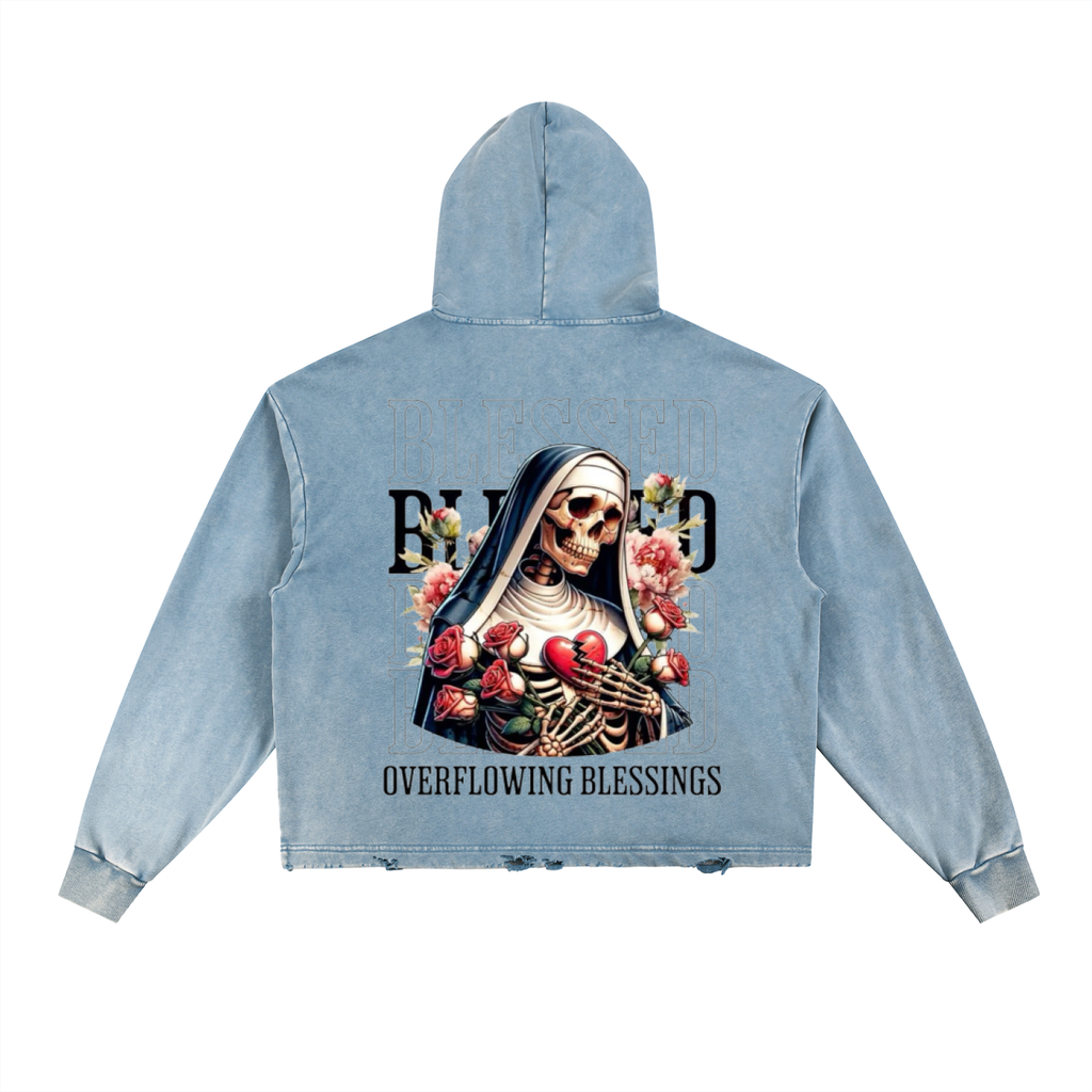 Vintage Washed Frayed-Hem Hoodie