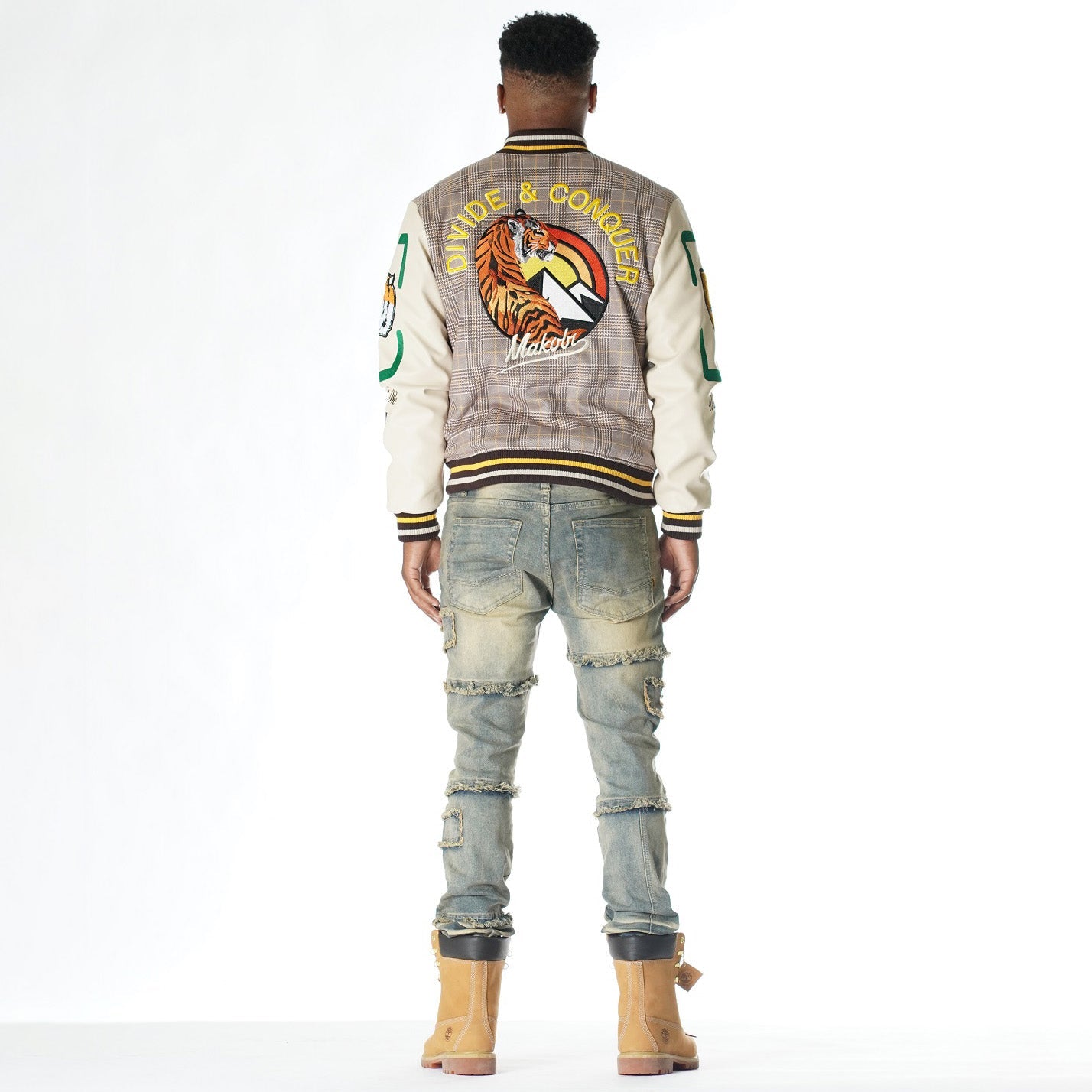 M4315 Vercelli Plaid Varsity Jacket - Khaki