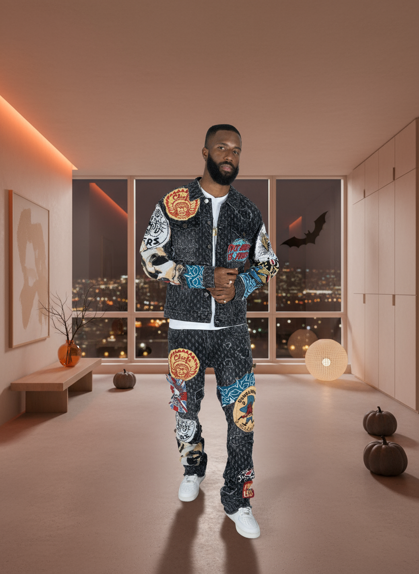 F1055 Brave Heart Denim Jacket - Black