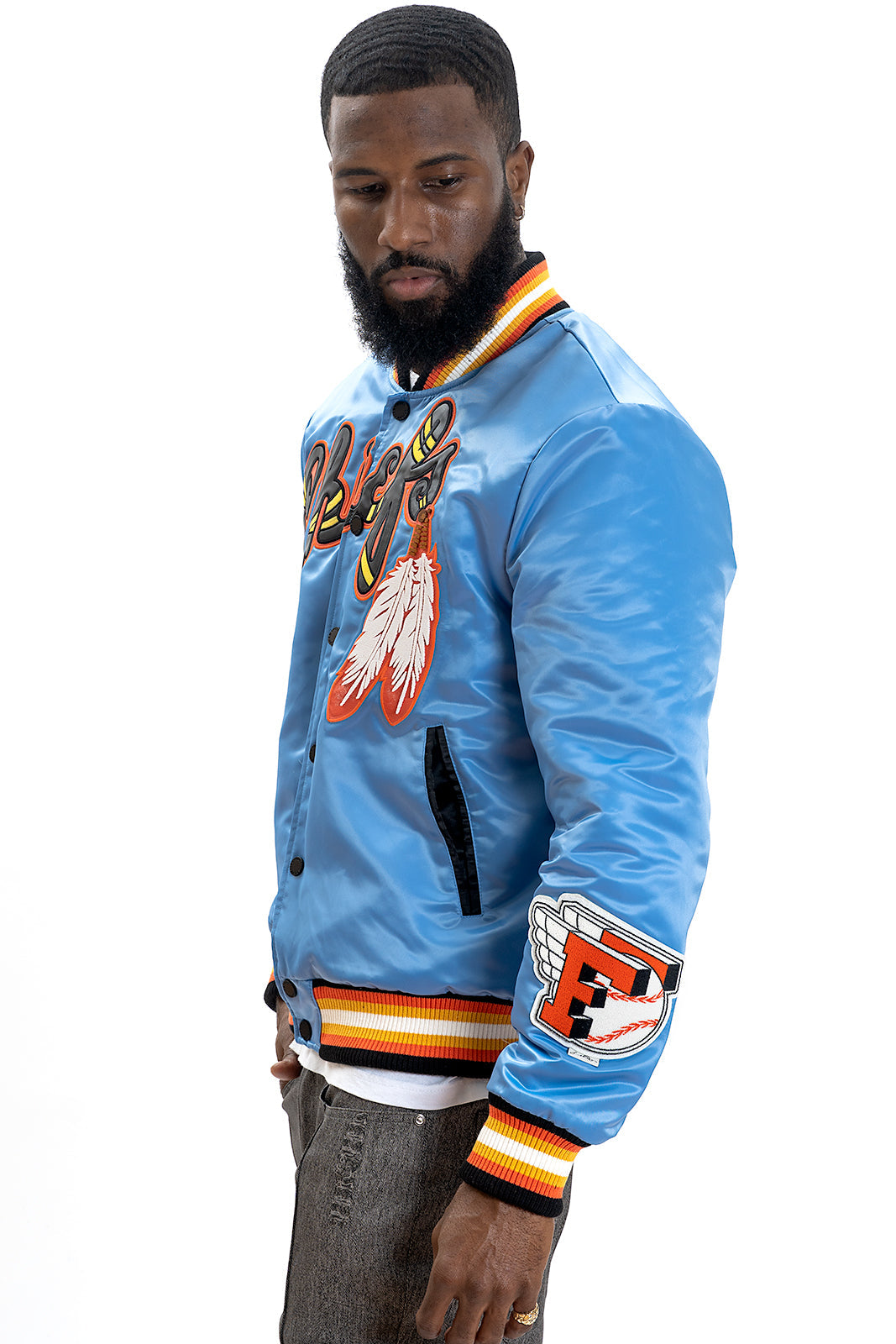 F1057 Chiefs Satin Varsity Jacket - Blue