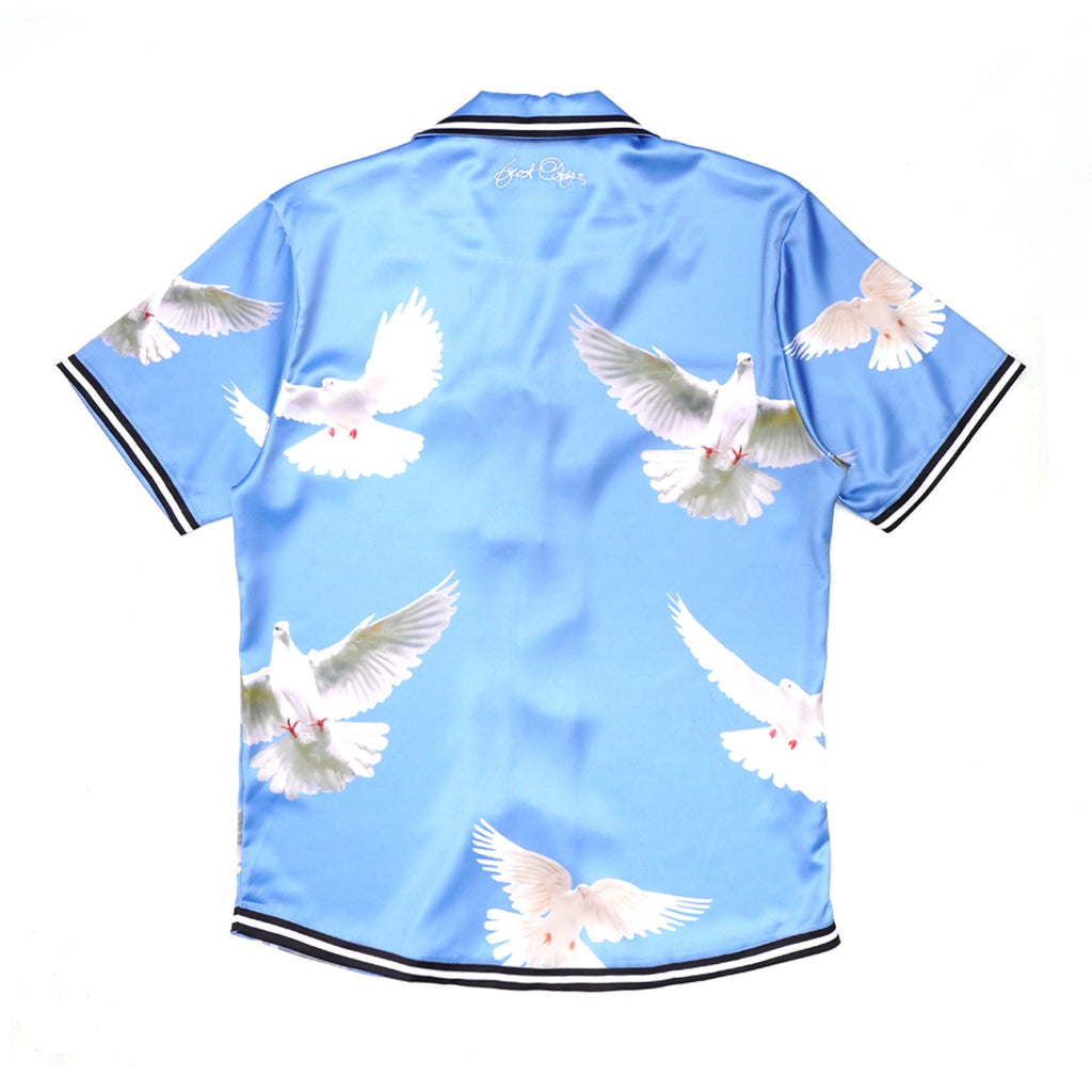 F545 Frost Dove Satin Button Down Set - Blue