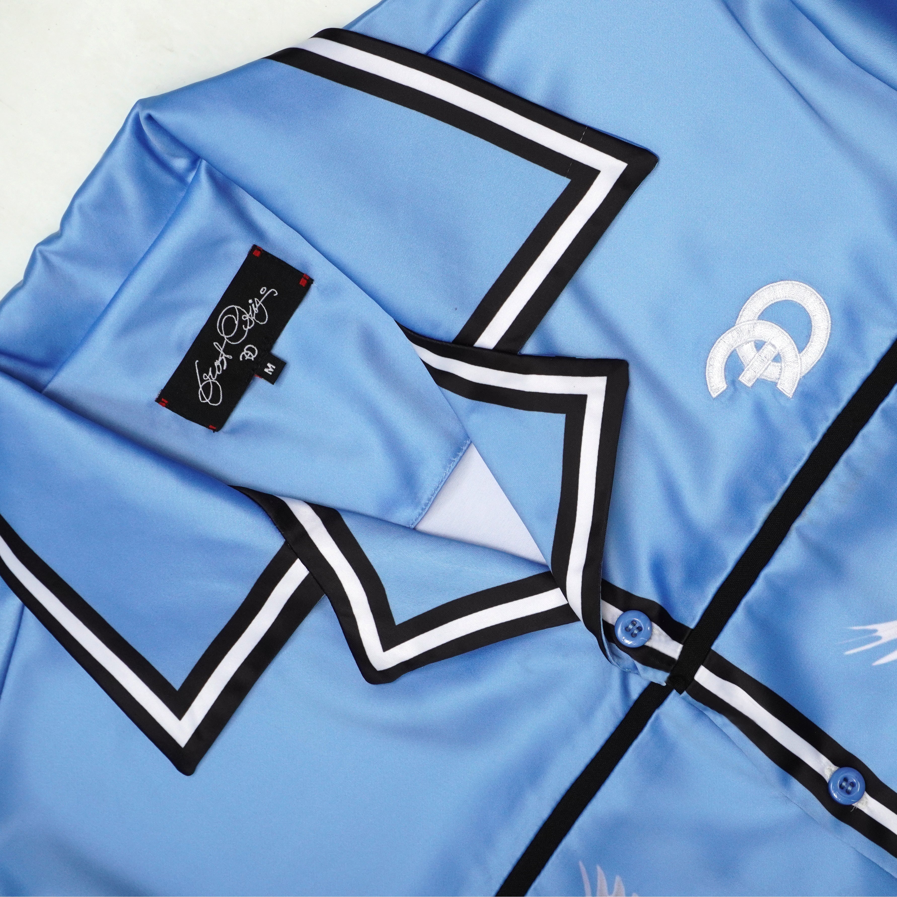 F545 Frost Dove Satin Button Down Set - Blue