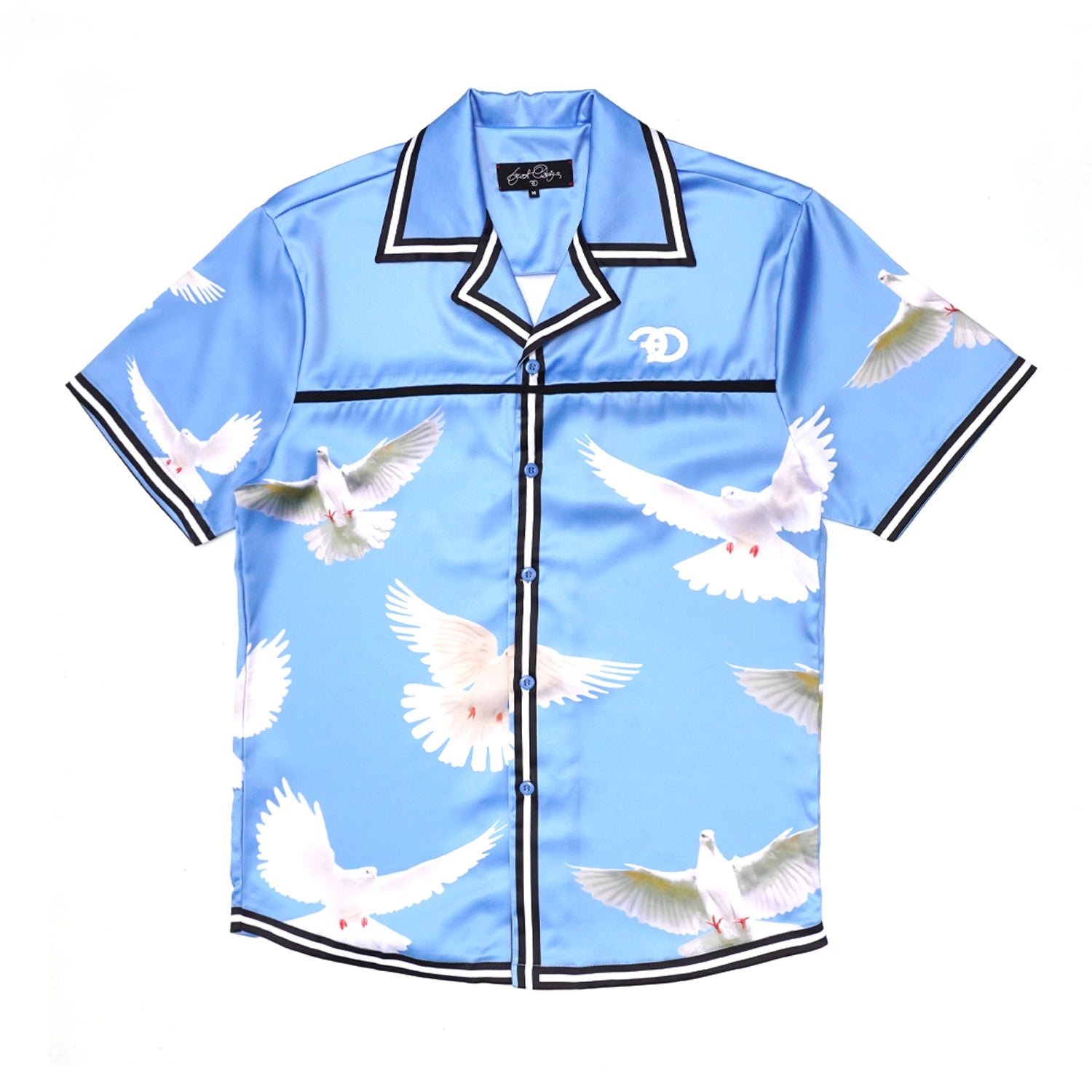 F545 Frost Dove Satin Button Down Set - Blue