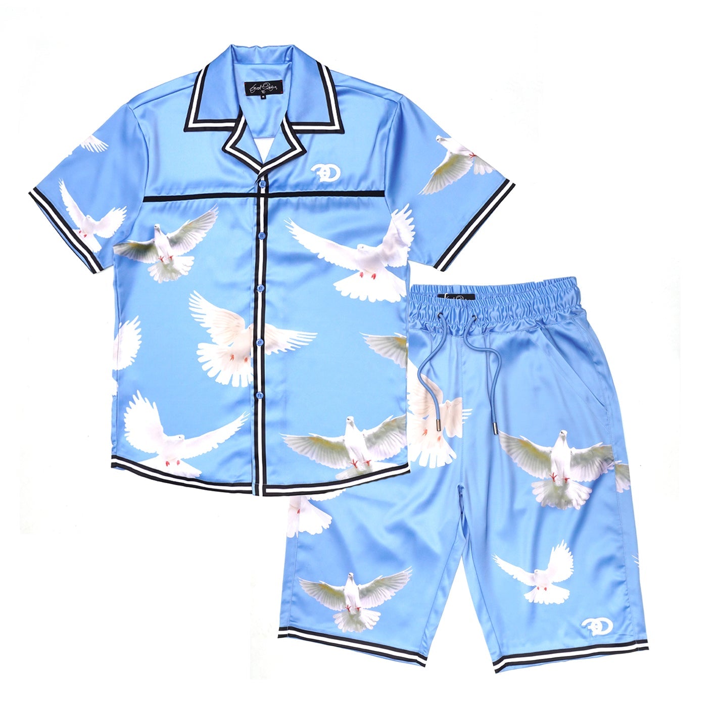 F545 Frost Dove Satin Button Down Set - Blue