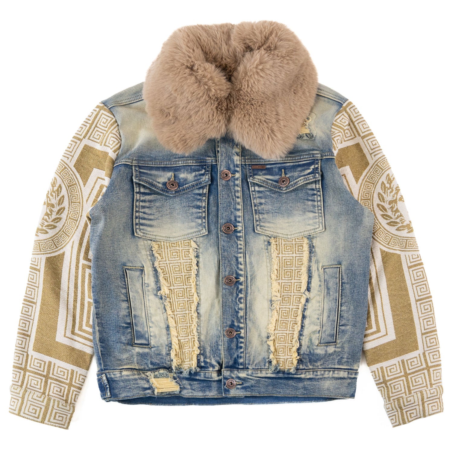 M1054 SARTONI DENIM  JACKET WITH FUR COLLAR - DIRT  ( NOT SOLD SEPARATLEY )