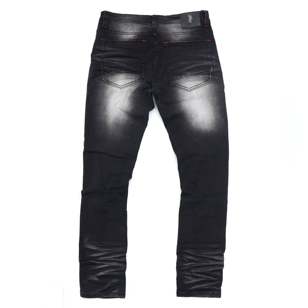 M1940 Naxos Biker Jeans- Black Wash/Red