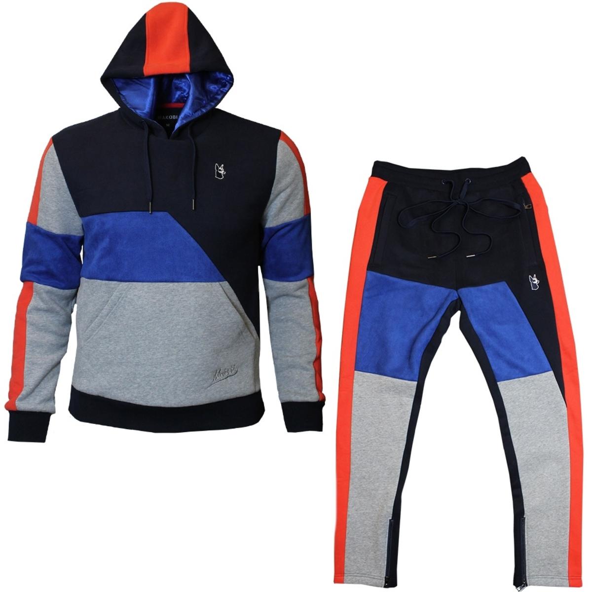M3380 Makobi Tri Colored Hoodie Set- Navy