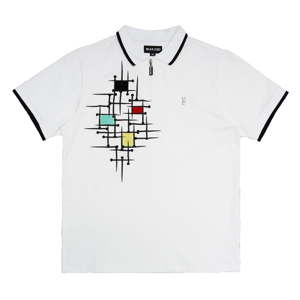M351 Makobi Color Block Polo Shirt - White