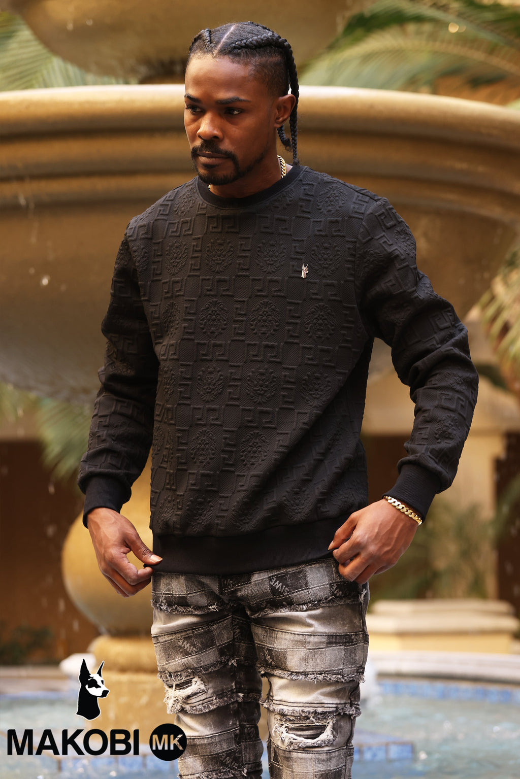 M4232 Bianchi Jacquard Crewneck Sweatshirt - Black