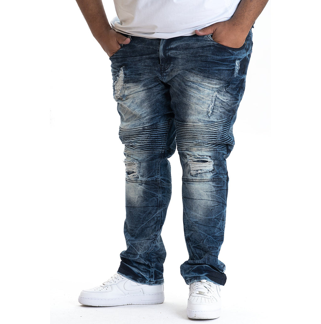 V1756 VENO Shredded Biker Jeans- Dark Wash