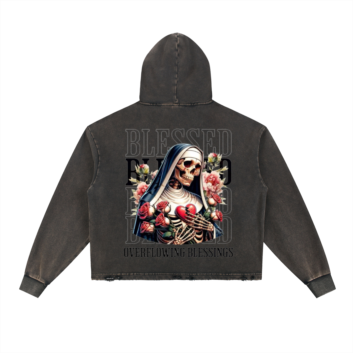 Vintage Washed Frayed-Hem Hoodie