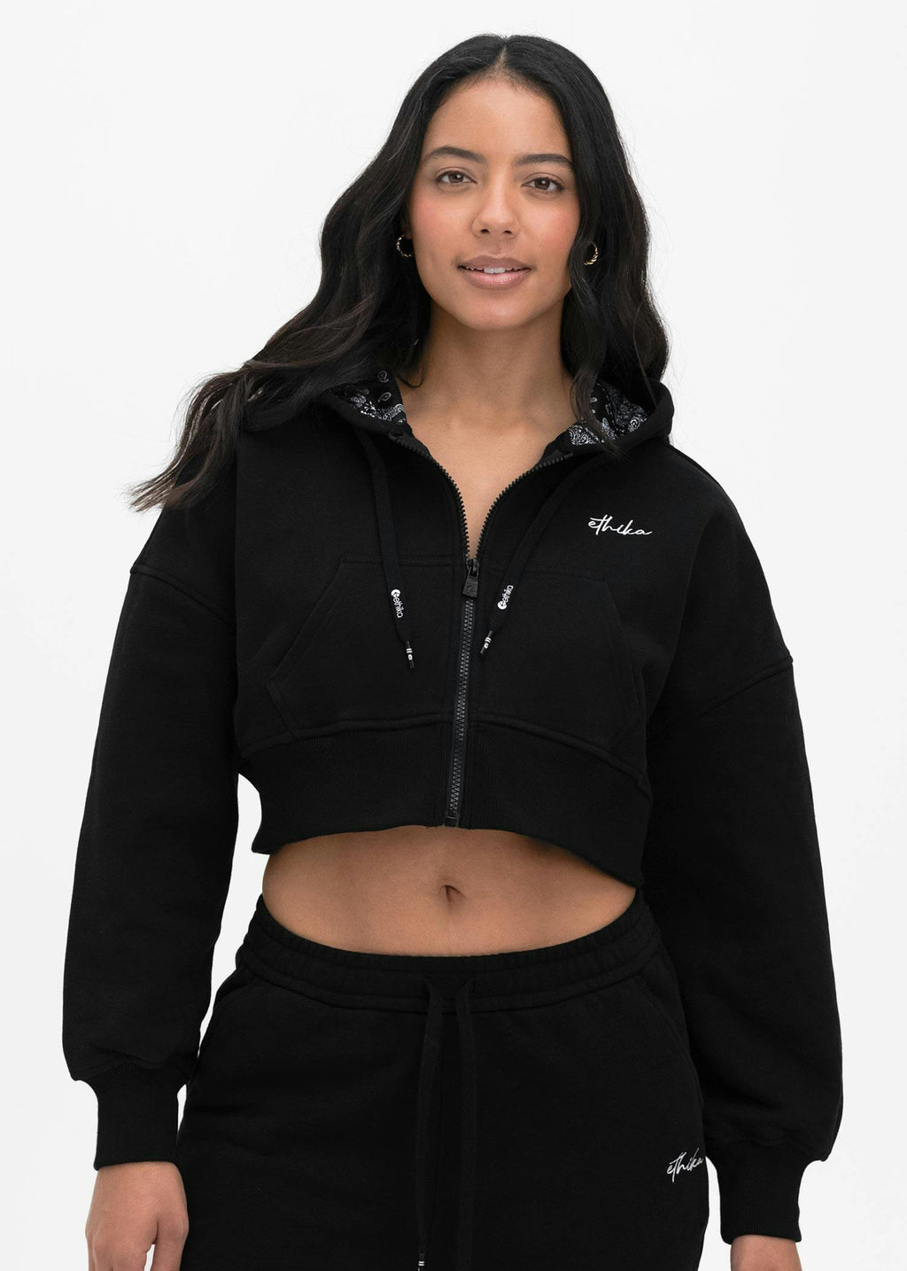 Black | Womens Crop Zip Hoodie