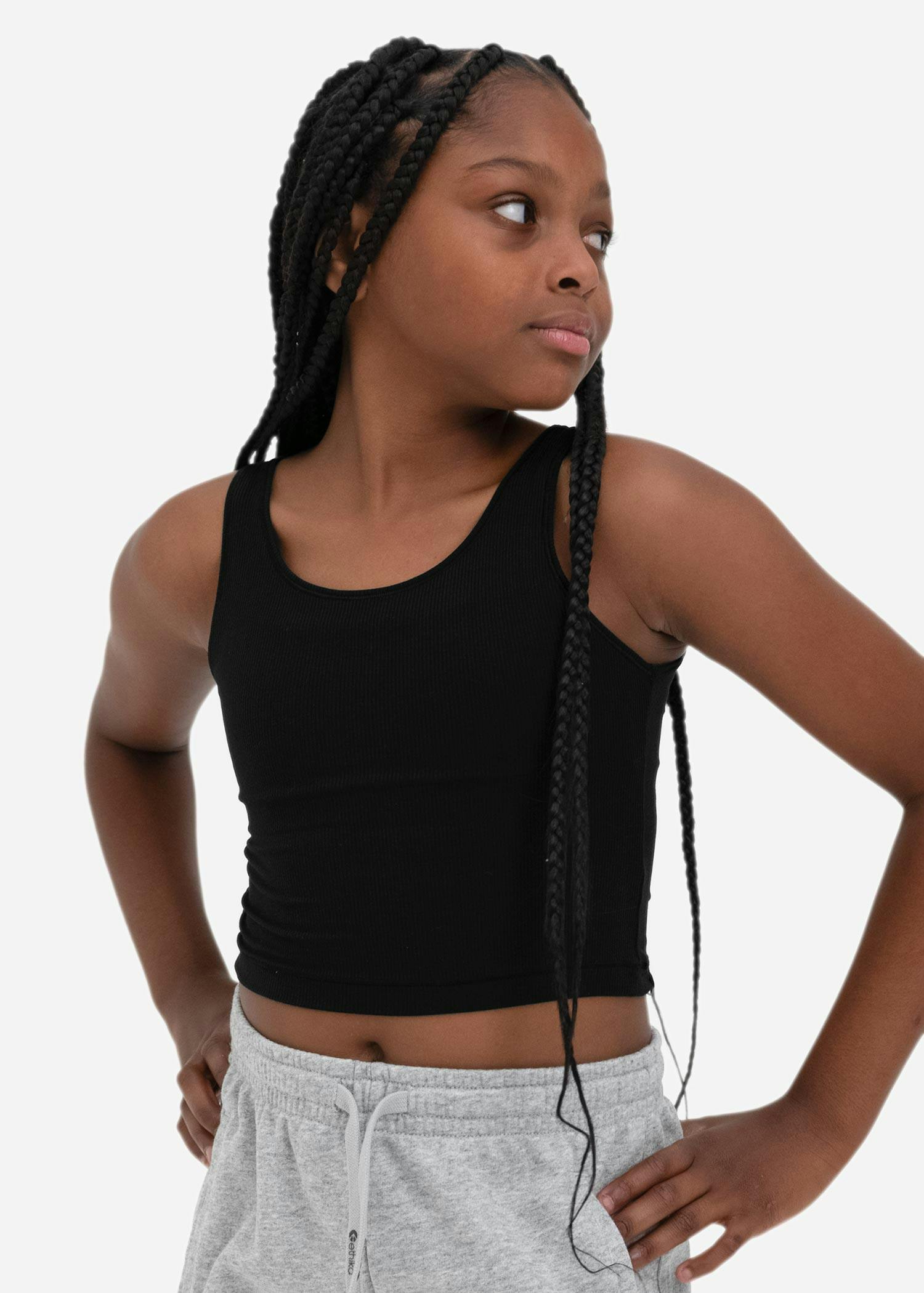 Black | Girls Ribbed Crop Tank