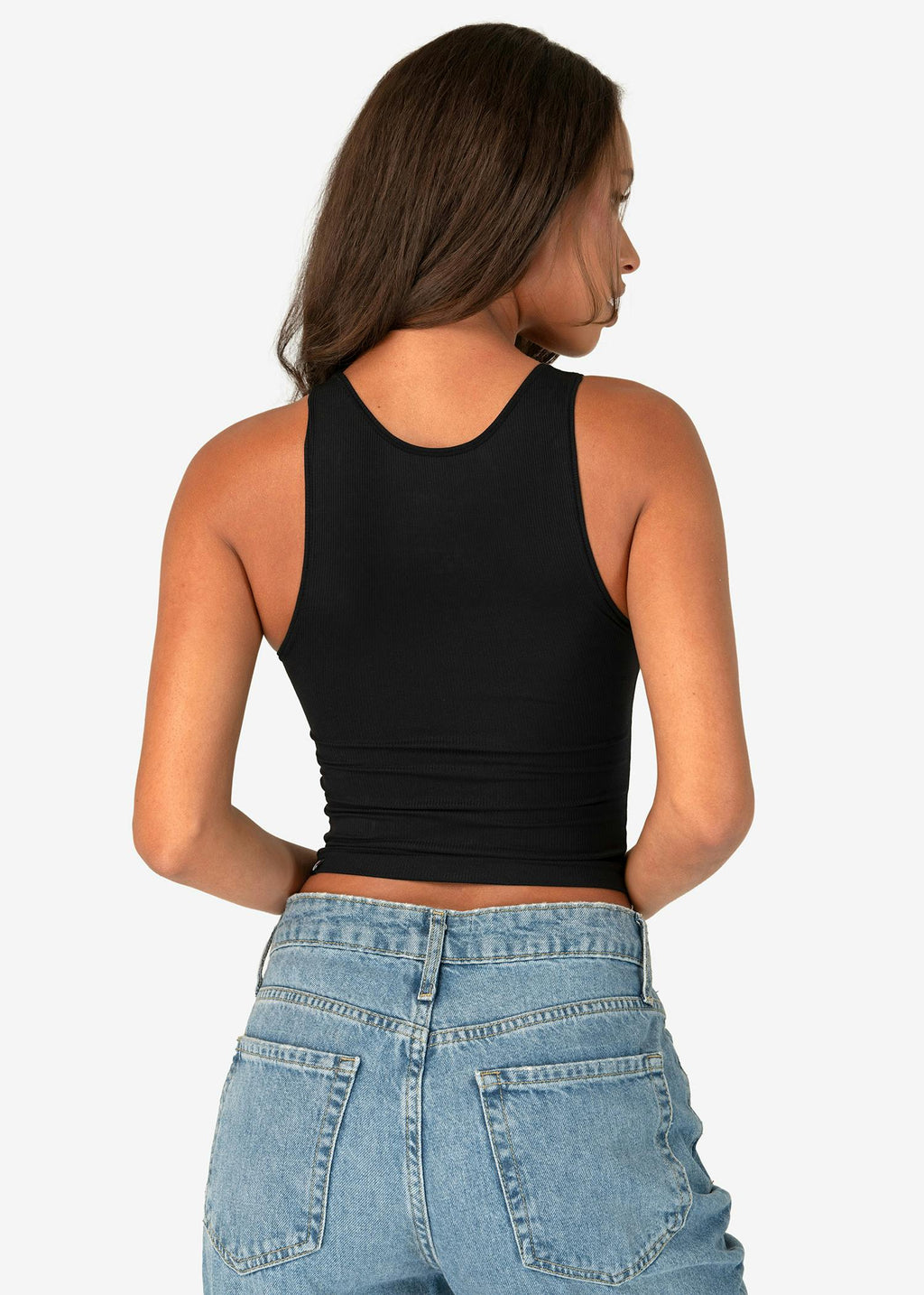 Black - Solid Black | Womens Ribbed Crop Tank